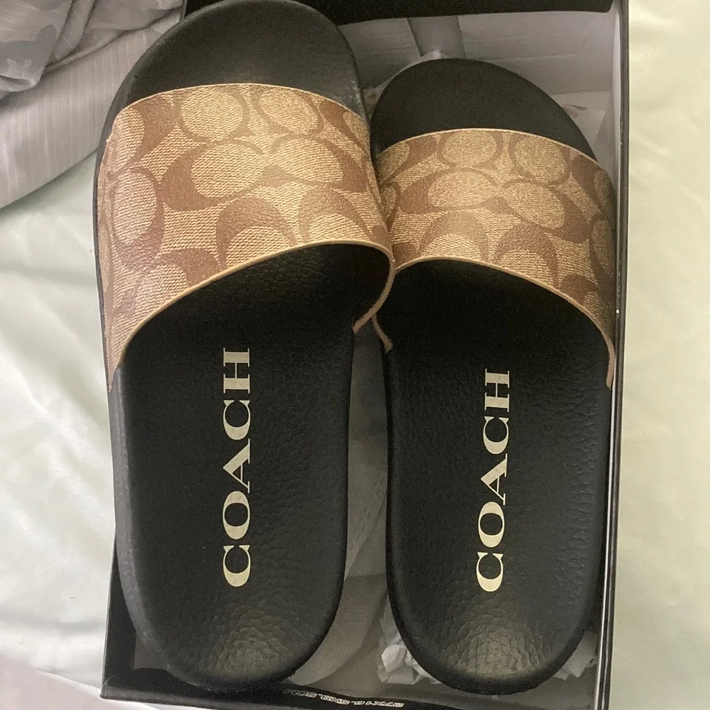 新品 コーチ 6.5 23.5 サミー レザー スライド ミュール ブラウン Coach | Shoes | Brown Coach Slides Size 6 | Poshmark